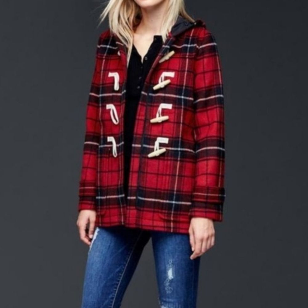GAP Wool Plaid Hooded Jacket . RED Plaid. Toggle Close.